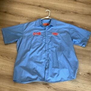 Budweiser Blue Striped Button Down Shirt